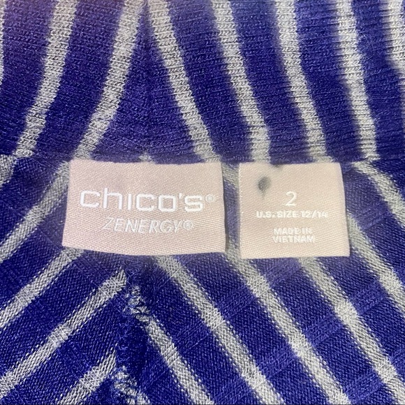 Chico’s Women’s L (2) Zynergy Knit Dark Purple Chevron Striped Draped Cardigan - Picture 9 of 12